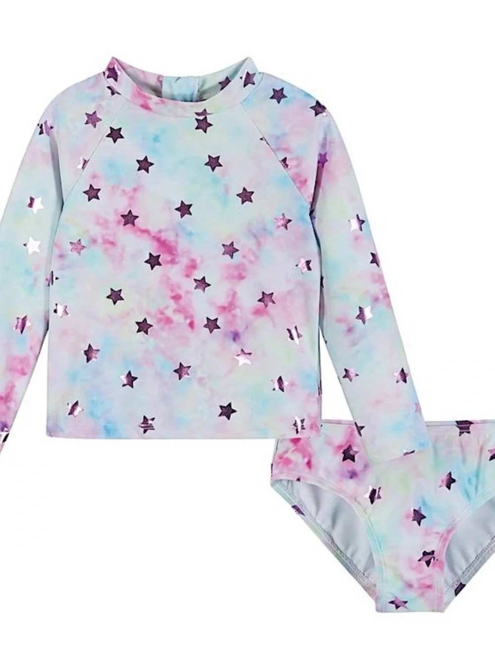 Kids' Long Sleeve Star Print Rash Guard Bikini Set - Pastel Tie-Dye